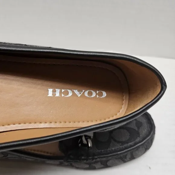 Coach Olive Black Gray Signature Logo Print Canvas Leather Loafer Shoes 10 40 - Picture 8 of 15